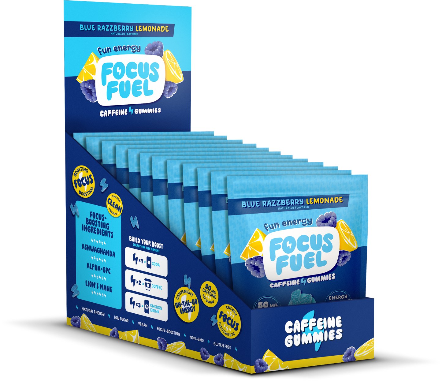 FocusFuel Blue Razzberry Lemonade Caddy — 12 packs of 4 gummies