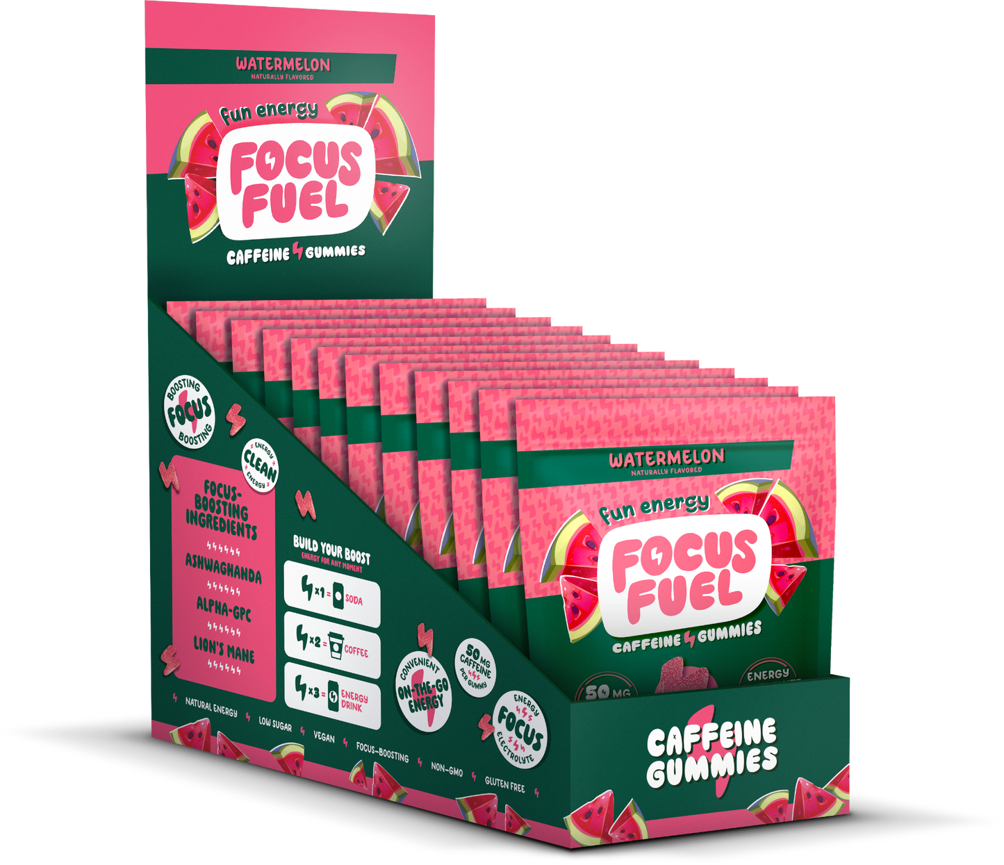 FocusFuel Watermelon Caddy — 12 packs of 4 gummies